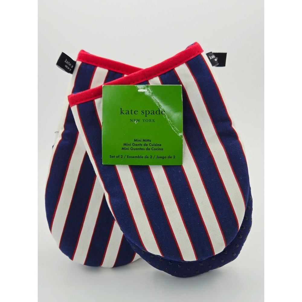 Kate Spade New York Mini Oven Mitts Set of 2 Navy Blue White Red Striped